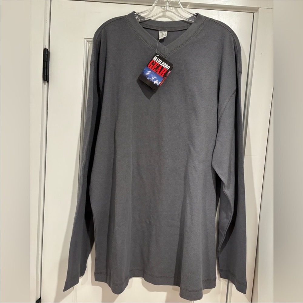 Vintage 1999 Marlboro Gear NEW Long Sleeve Pullover Grey Waffle V Neck Mens XL